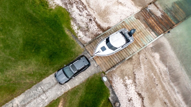 Subaru Outback towing a boat