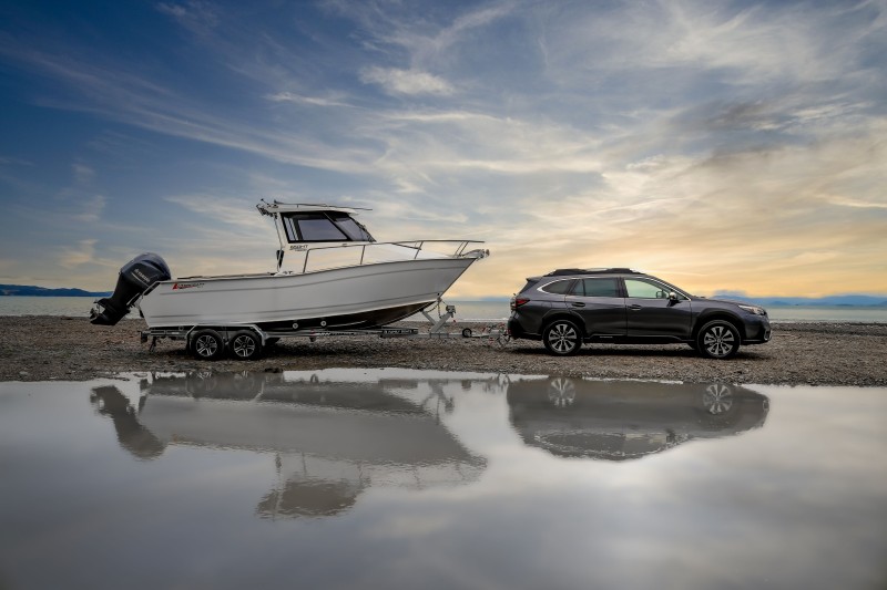 Subaru Outback towing a boat