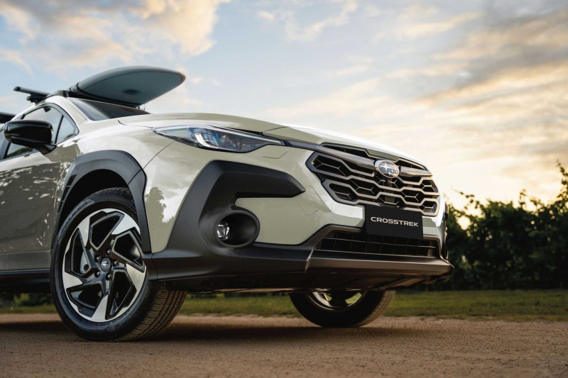 2026 Crosstrek Premium Hybrid in Sand Dune Pearl with accessories