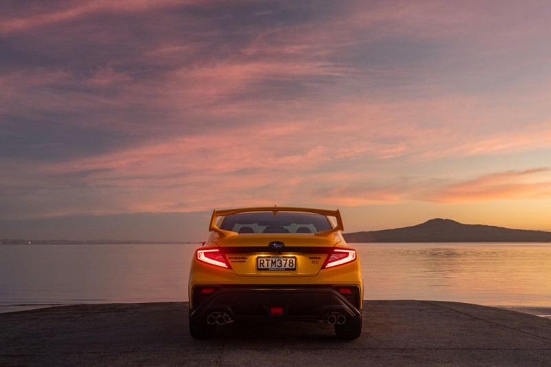 WRX Senkō rear on boat ramp at sunset