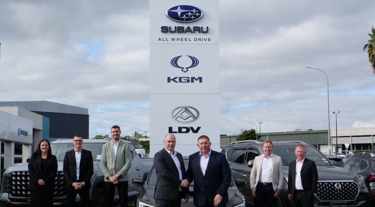  Present at the Inchcape and UDC Finance partnership announcement are (left to right) Claire Dalton (LDV National Sales Manager), Wayne McClennan (Subaru National Sales Manager), Grey Lynskey (National Distribution Manager – UDC), Andrew Brough (General Manager-Dealer  - UDC), Jerry Delaney (Head of Distribution – Inchcape NZ), Nick Proctor (Sales Manager – UDC) and Bevan Dale (KGM National Sales Manager).