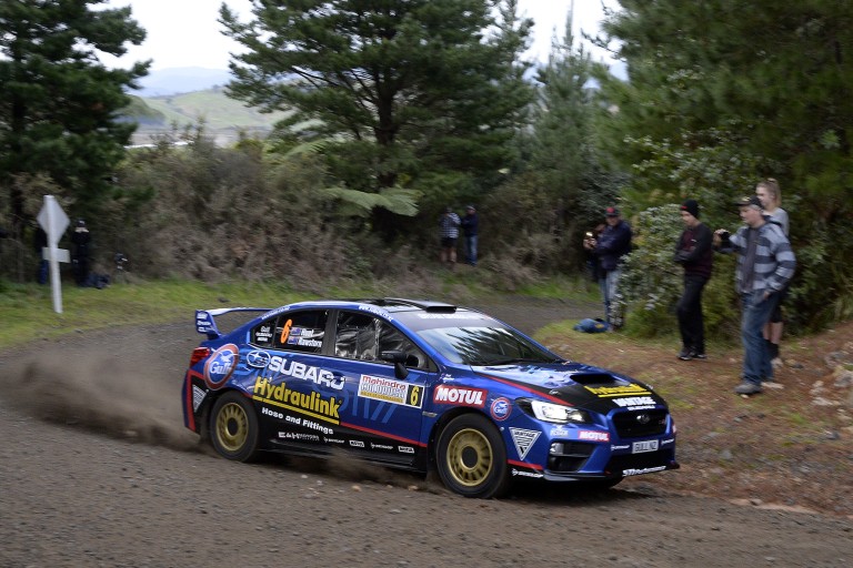 Ben Hunt and co-driver Tony Rawstorn were unable to continue the Mahindra Gold Rush Rally of Coromandel after an electrical fault rendered their Subaru WRX STi unsafe to drive today. PHOTO CREDIT: GEOFF RIDDER