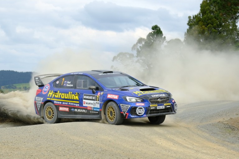 Subaru driver Ben Hunt and co-driver Tony Rawstorn collected their second consecutive runner-up result this season at the ENOS International Rally of Whangarei today. PHOTO: GEOFF RIDDER.