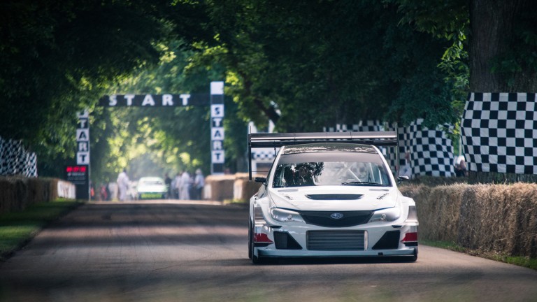 Subaru Impreza driver Olly Clarke winning the Goodwood Festival of Speed Shootout.  Please credit: Goodwood Festival of Speed.