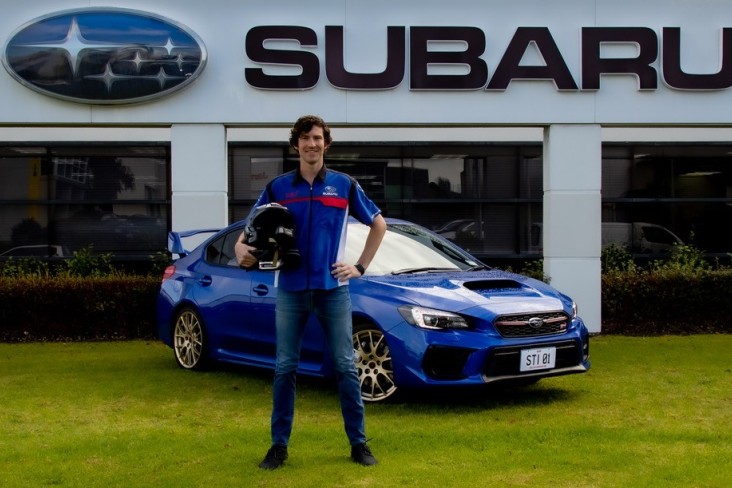 Subaru brand ambassador Ben Hunt with the Saigo WRX STI.