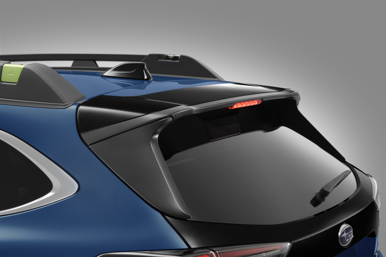 The 2023 Subaru Outback XT Special Edition in Geyser Blue with black rear garnish and spoiler
