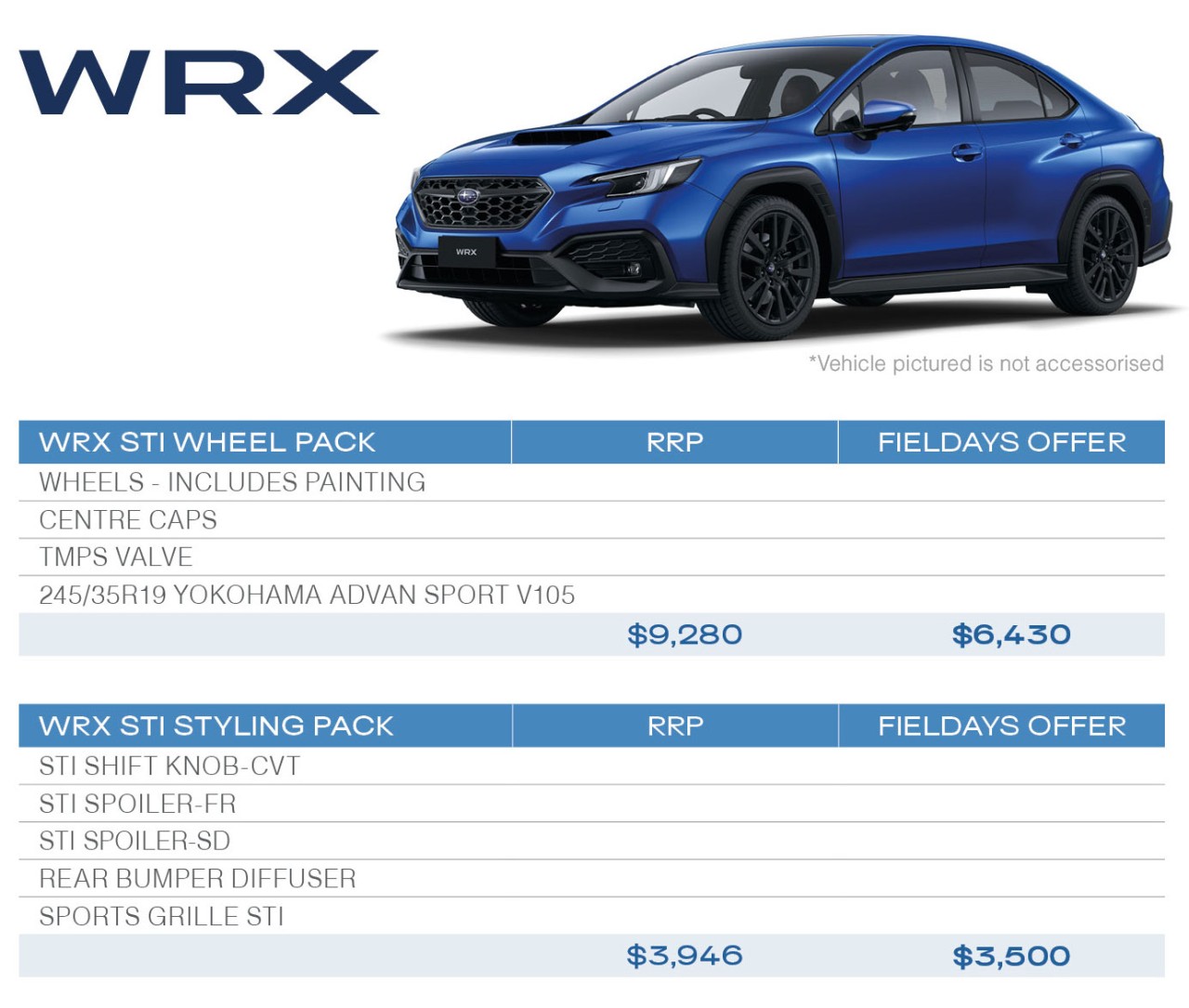 WRX Fieldays Accessory Pack