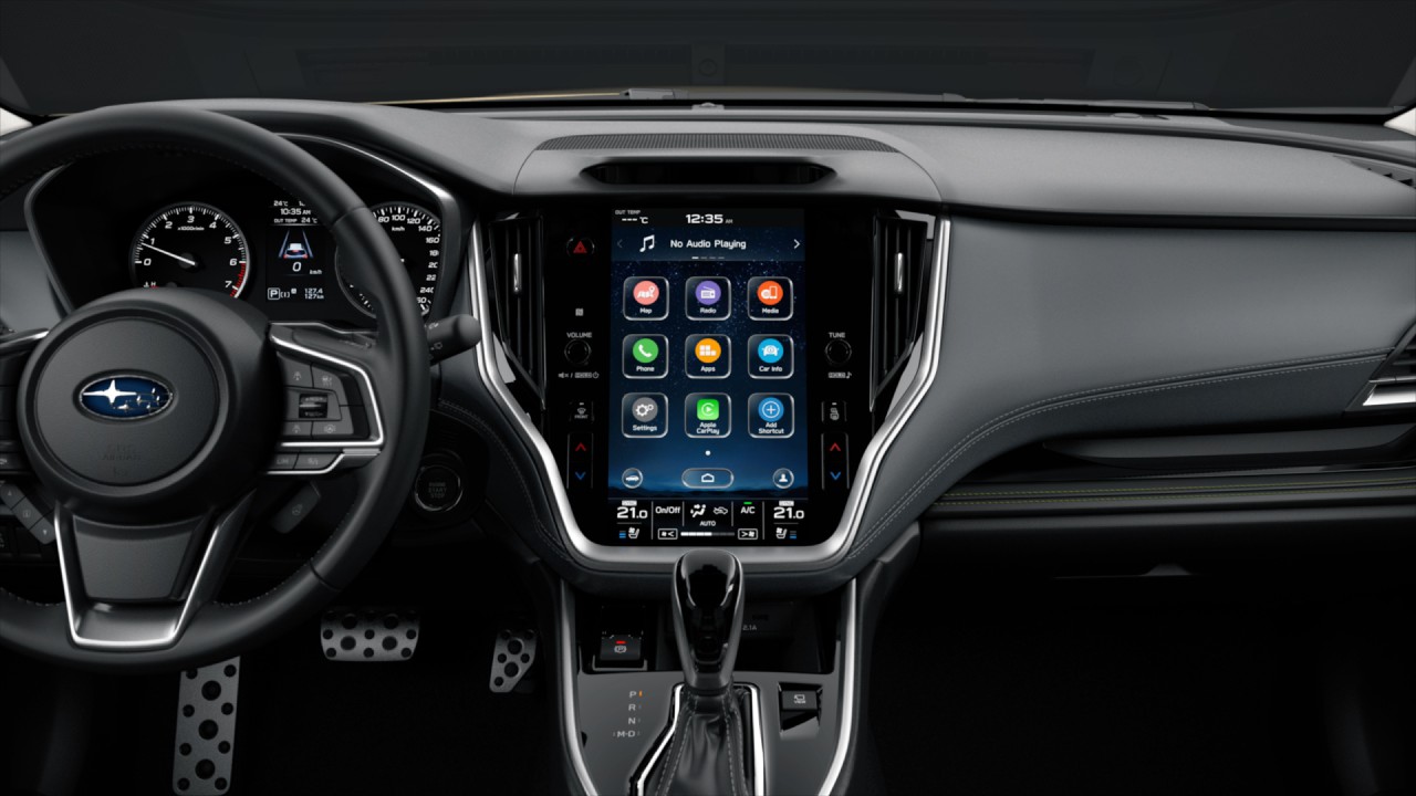 The 2021 Subaru Outback features an 11.6” touch screen and is the most luxurious and technologically advanced Outback ever. (Overseas model shown). 