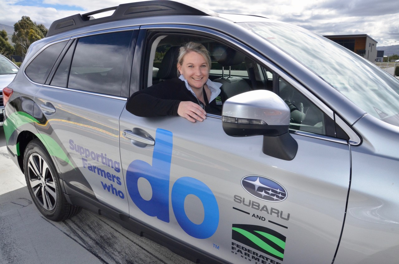 Laura Sanford, Federated Farmers Territory Manager with her new Subaru Outback