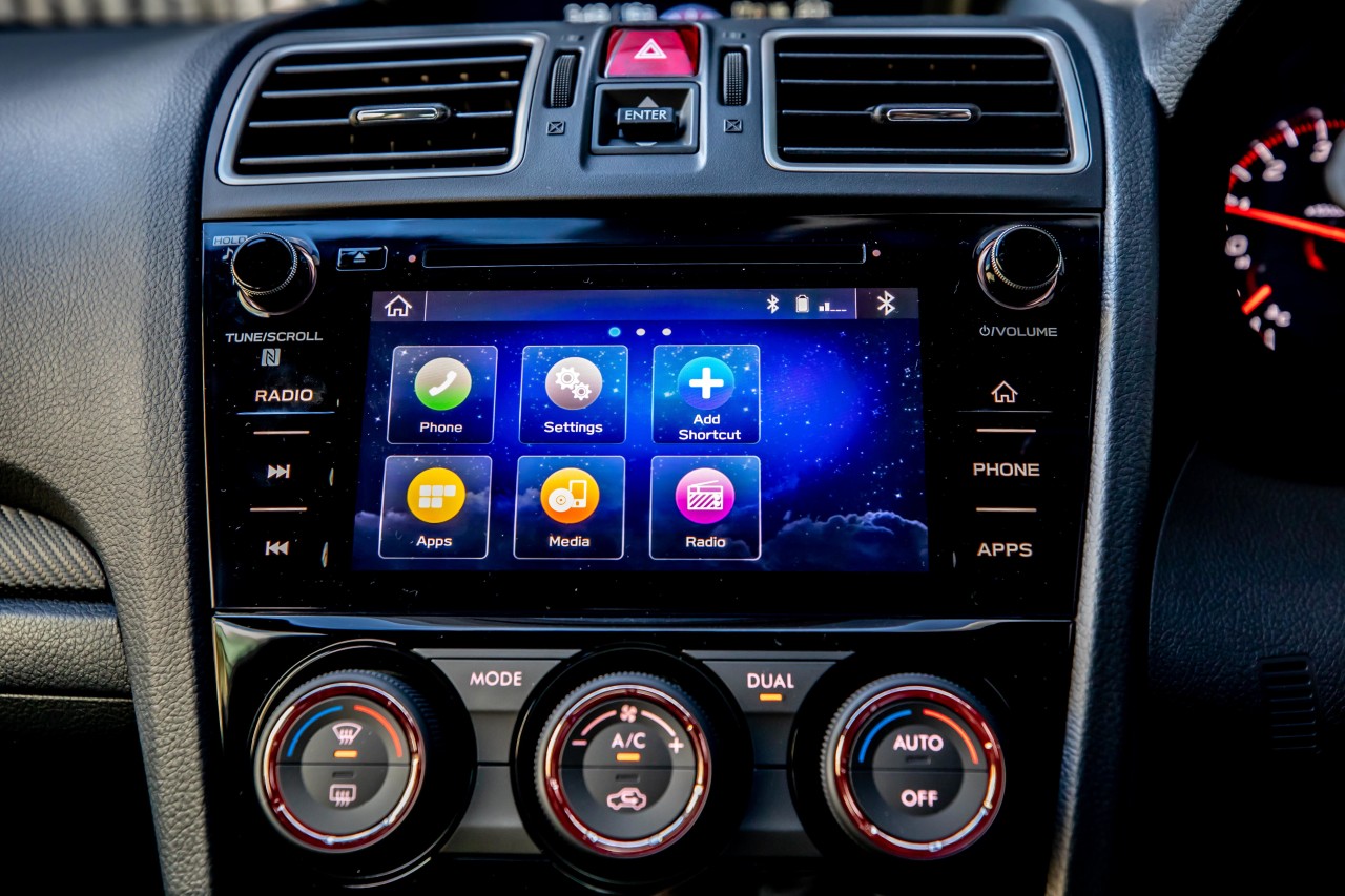 The Subaru SAIGO WRX interior infotainment unit has a 7" screen.