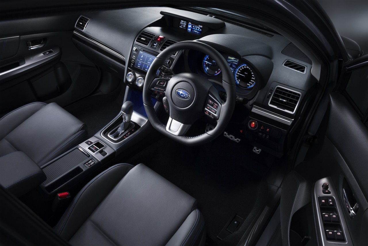 The Subaru Levorg cabin looks smart with a blue stitched interior trim.