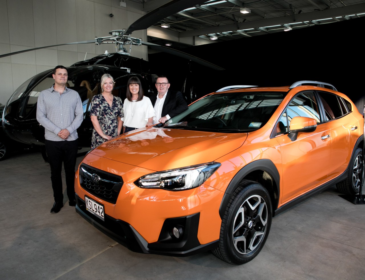 Pictured with the award-winning Subaru XV are (from left) NZ Autocar Editor Kyle Cassidy, AMI Community Engagement Manager Eve Whitwell, Subaru of NZ Marketing Manager Daile Stephens and Subaru of NZ Managing Director Wallis Dumper. PHOTO: CARMEN BIRD.