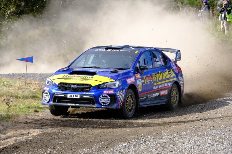 Ben Hunt and his Subaru WRX STI in a 2018 Otago Rally stage 2018. Photo Credit: Geoff Ridder