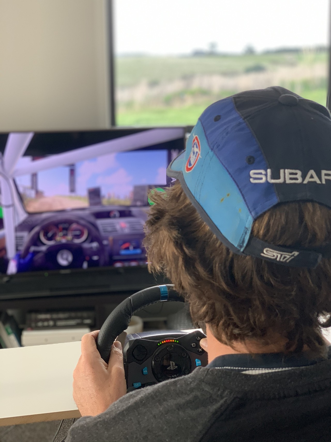 Ben Hunt has been using his simulator for driving practise while he can't get out in his Subaru rally car.