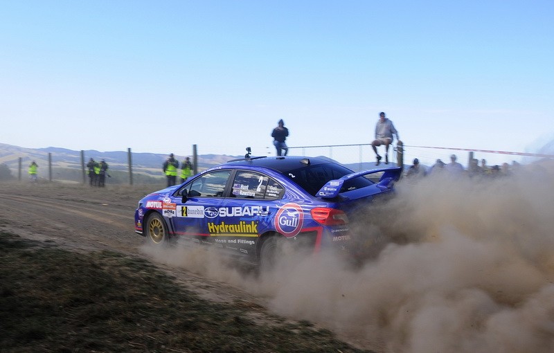 Ben Hunt's WRX STi Otago Rally 2016 dusty skid. Photo credit Geoff Ridder