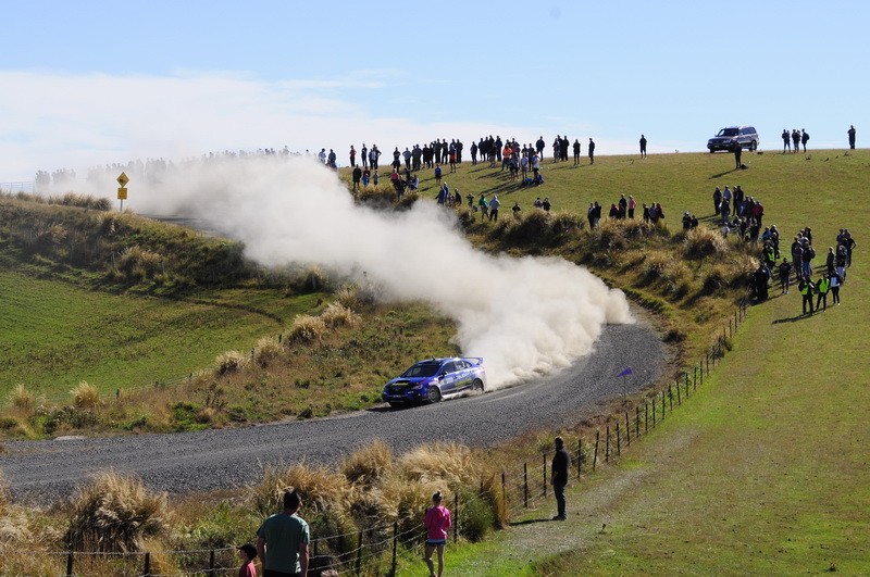 Ben Hunt's WRX STi Otago Rally 2016 hill decent. Photo credit Geoff Ridder.