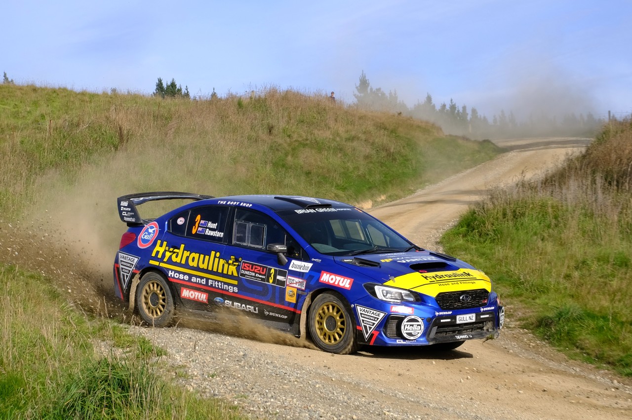 Ben Hunt and his Subaru WRX STI in a 2018 Otago Rally stage 2018. Photo Credit: Geoff Ridder