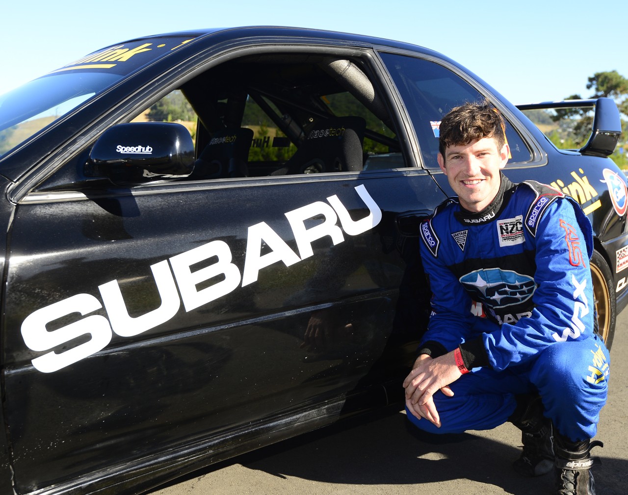 Subaru Brand Ambassador Ben Hunt with the 1999 Subaru WRX Coupe he is driving at the Leadfoot Festival. PHOTO: GEOFF RIDDER