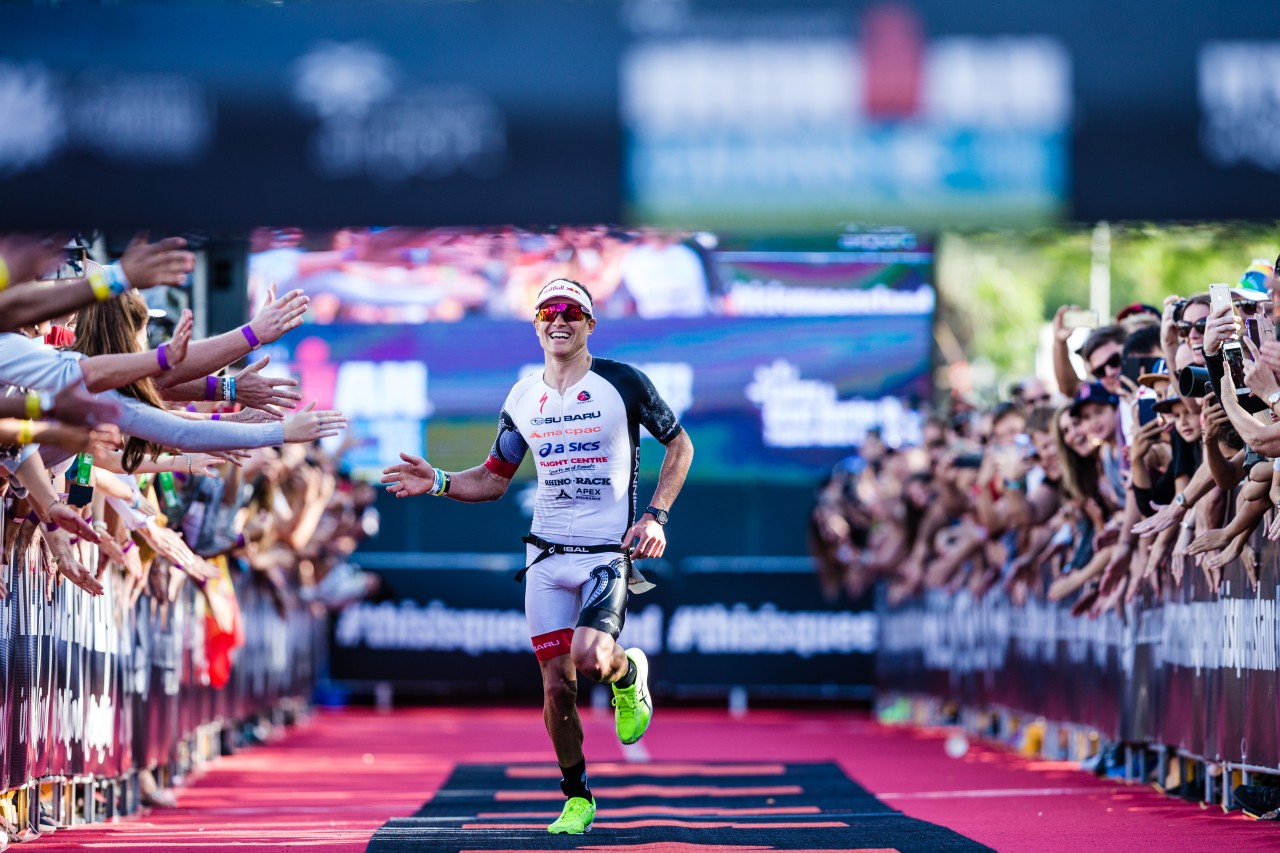 Braden Currie on the home straight at Ironman Cairns 2018. Photo Credit Korupt Vision.