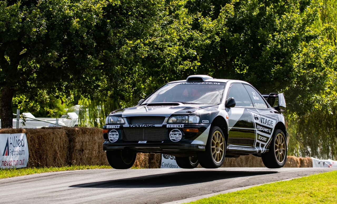 Vantage Subaru Alister McRae gives it everything in the ex-Possum Bourne 1998 Subaru WRX STI to break the Leadfoot Festival's record. PHOTO: WISHART MEDIA.