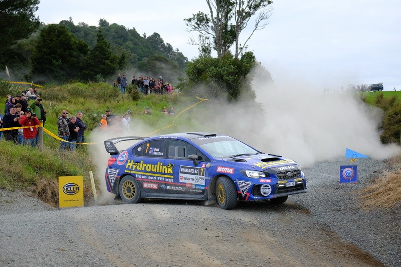 Ben Hunt and his Subaru WRX STI competing at the International Rally of Whangarei in 2018.