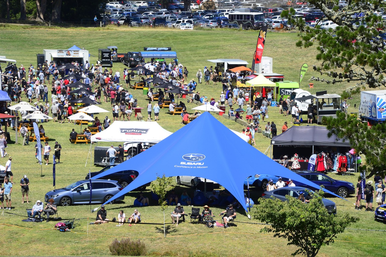 The 25 best WRX competition winners line-up in front of the Subaru tent at the Leadfoot Festival. PHOTO: GEOFF RIDDER