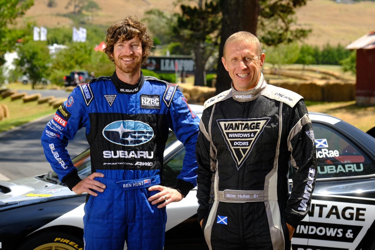 Subaru drivers Ben Hunt (left) and Alister McRae enjoy racing up Rod Millen's immaculately-prepared 1.6km driveway.