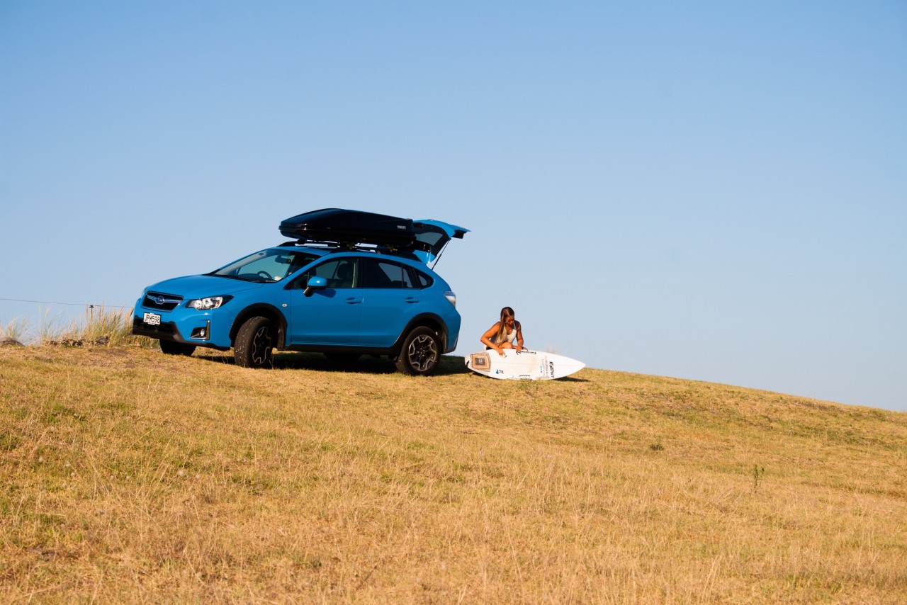 Paige Hareb and 2016 Subaru XV Crossover.  Photo credit Paul Brunskill - Surf2Surf