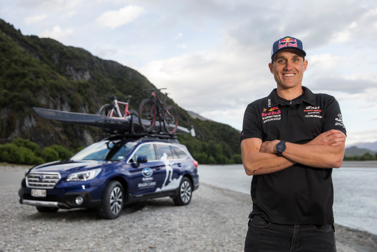 Subaru Brand Ambassador Braden Currie with his Subaru Outback, which will be supporting him on Saturday’s longest day, in his quest for a fourth Kathmandu Coast to Coast title. PHOTOS FREE FOR EDITORIAL USE.