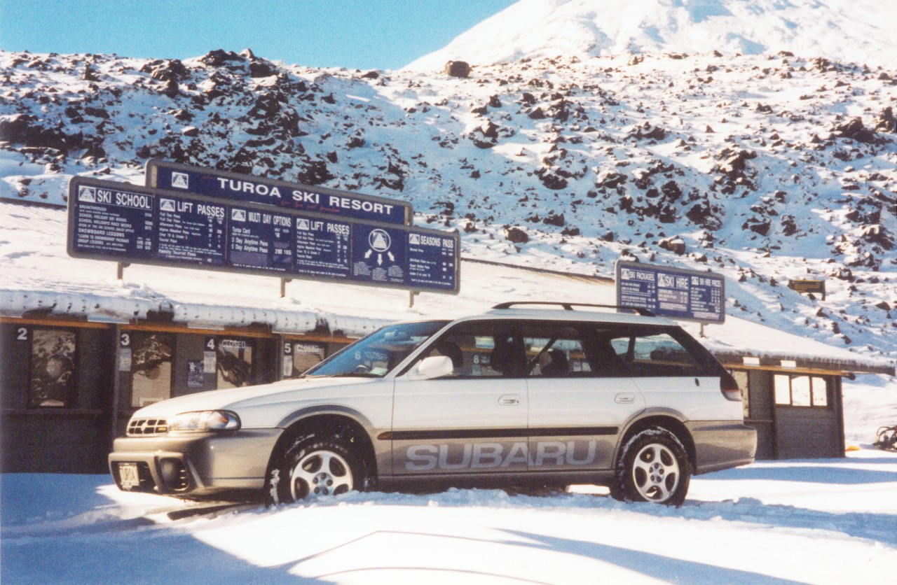 A Subaru Legacy at Turoa Ski Area back when the Subaru and RAL partnership first began in 1998.