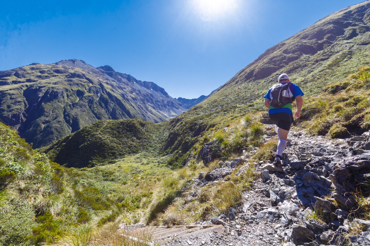 A runner makes his way over Goat Pass in the Kathmandu Coast to Coast.