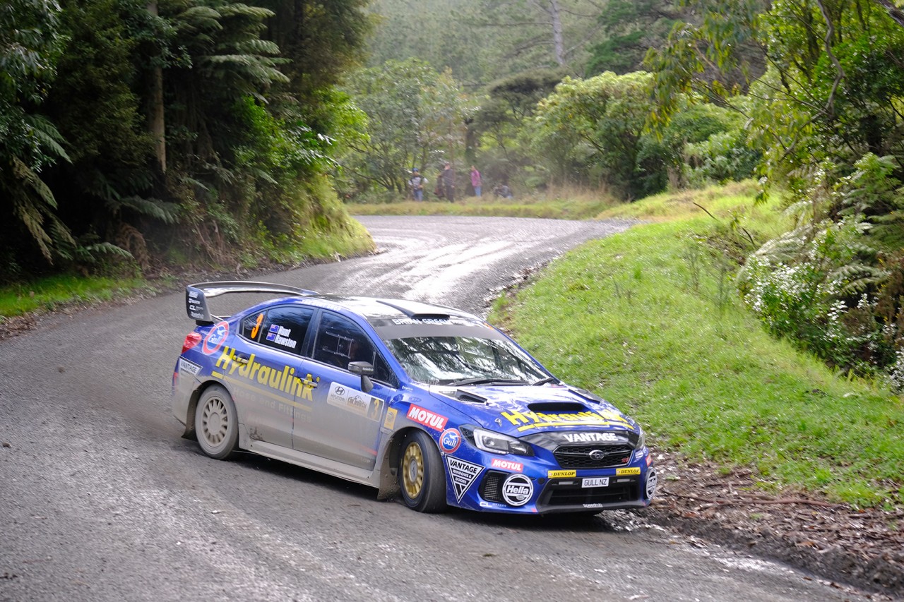 Subaru brand ambassador Ben Hunt and his co-driver Tony Rawstorn finished a close second to Hayden Paddon in their Subaru WRX STI at the Goldrush Rally of Coromandel today. PHOTO: GEOFF RIDDER.              