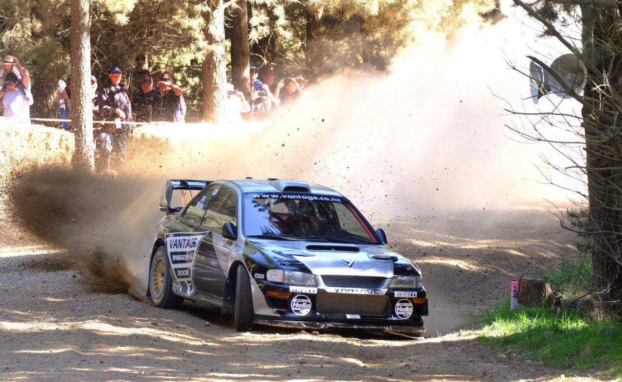 Alister McRae in the Vantage Subaru WRC on his way to becoming the first international driver to win the Ashley Forest Rallysprint. PHOTO: GEOFF RIDDER.