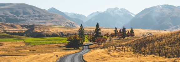 Country road winding to the mountains