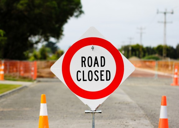 Road closed sign on the road