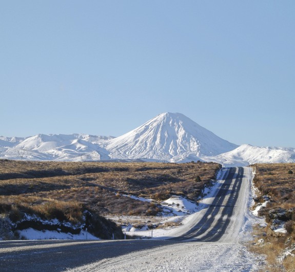 Snowy roads and mountains