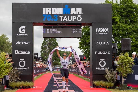 Subaru's brand ambassador Hannah Berry wins the IRONMAN 70.3 Taupo triathlon today. Photo credit: Graeme Murray.