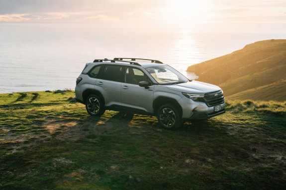 Forester AWD Hybrid on cliff at sunrise