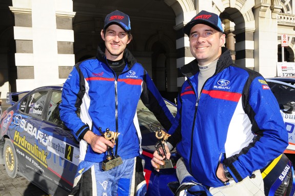 Ben Hunt and Tony Rawstorn enter their tenth season of rallying together when they fire up Hunt’s Subaru WRX STI on the start line of the Drivesouth Rally of Otago on Saturday. Photo credit Geoff Ridder