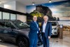 Inchcape New Zealand Limited General Manager Kym Mellow (left) congratulates Winger Group owner Wayne Leach on the opening of the new Winger Motors West Auckland.